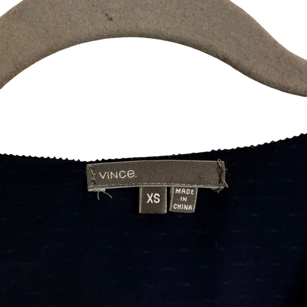 Vince Navy Blue Swiss Dot‎ Wrap Top XS - Picture 2 of 6